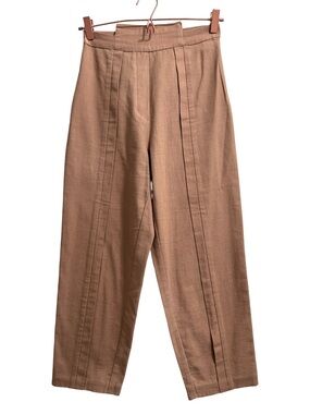 Rees Cotton Linen Blend Tan Pleated Trousers Size 25